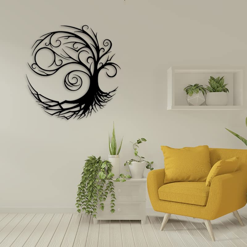 Décor de Sculpture Murale Arbre de Vie, Art de L'arbre de Vie, Signe Abstrait de Famille D'arbre En Métal, Accueil 3D Signes D'œuvres D'art À Suspendre Au Mur (Size : 23.6IN/60cm)