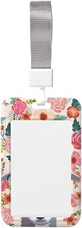 Id Badge Holder Set with Lanyard 2 Card Slots Easy Swipe (Italian Greyhound Dog Lovers Florals Pattern Design)