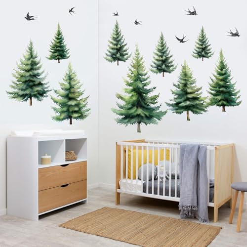 PLIGREAT 2 hojas vinilos decorativos de pared bosque de pinos miniatura 2