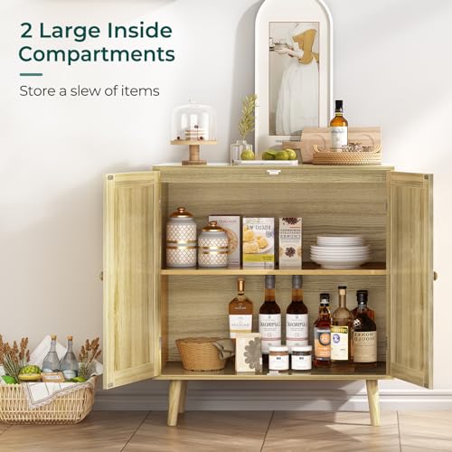 Huuger Buffet Cabinet With Storage, Storage Cabinet With Pe Rattan Decor Doors, Accent Cabinet With Solid Wood Feet, Sideboard Cabinet For Hallway thumb #4