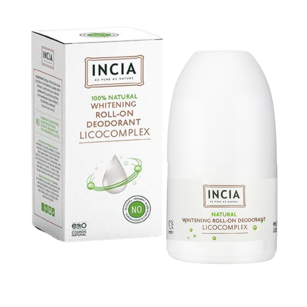 INCIA 100% Natural Whitening Roll-On Deodorant – Stain-Free Odor Protection With Licorice Root & Potassium Alum 50ml