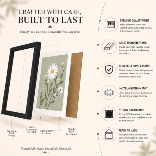 Image of PAINTINGMANTRA White Sunflowers Floral Framed Wall Art Painting for wall decoration, Multicolour MultiFlowers Poster with frame for living room, bedroom, Home and Office, 13x18 Inch