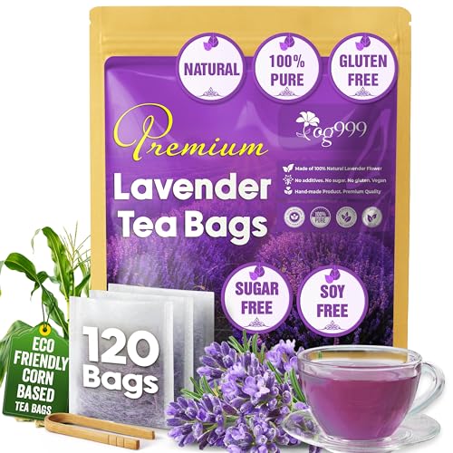 Image of TOG999, Premium 120 Lavender Flower Tea Bags, 100% Natural & Pure. Loose Flower Lavender Herbal Tea. No Sugar, No Caffeine, No Gluten, Vegan.