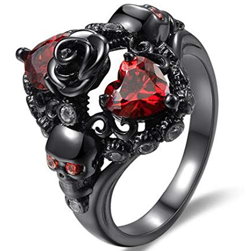 Black Gold Plated Skull Gothic Death Rose Wedding Statement Cocktail Party Biker Ring - Main Image