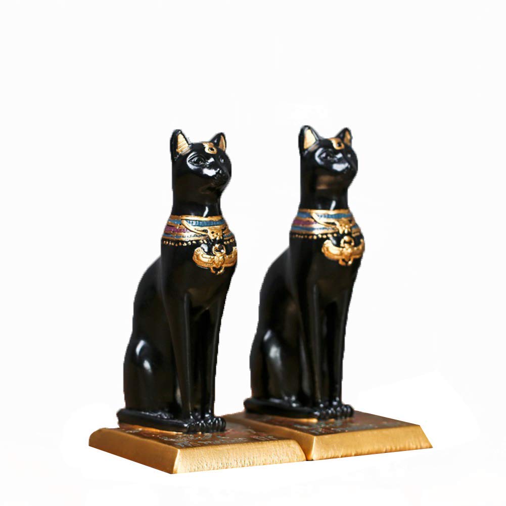 Ägyptische Katzengöttin Statue, Buchstützen Set Figur Schwarze Katze Statue Sammler Bastet Skulptur Home Retro Dekor Geschenke Für Katzenliebhaber-Schwarz 1 Set
