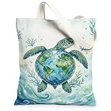 La borsa presenta un design accattivante con una tartaruga e la Terra, arricchita con corallo e alghe, evocando emozioni di natura e conservazione.