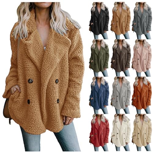 Womens Sherpa Fleece Coats Open Front Button Coat Casual Fuzzy Teddy Bear Coat Oversized Warm Winter Outerwear4