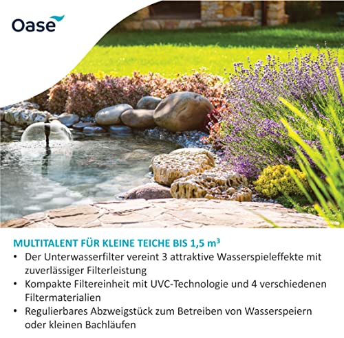 OASE 70233 Filtral UVC-Klärer 1500 - Unterwasserfilter, Teichklärer, Wasserspiel, inkl. 3 Fontänenaufsätzen für verschiedene Wasserspielvariationen für Teiche bis 1,5 m³, Schwarz