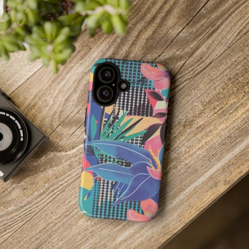 Coque rigide mate iPhone 16 bleu fleurie protégeant contre les rayures