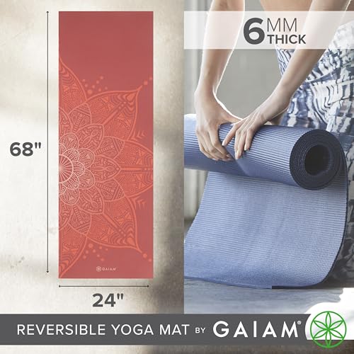 Image of Gaiam Yoga Mat - Premium 6mm Print Reversible Extra Thick Non Slip Exercise & Fitness Mat for All Types of Yoga, Pilates & Floor Workouts (68 inch x 24 inch x 6mm Thick)