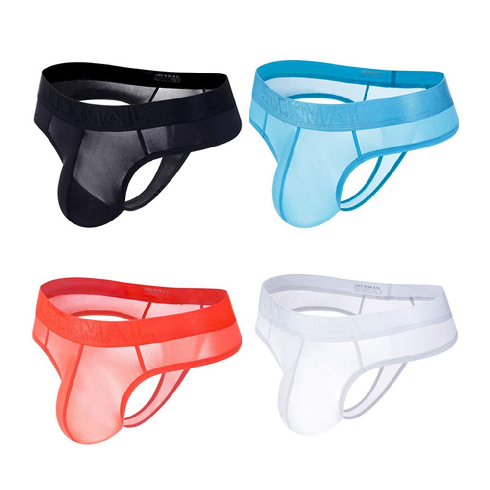 JOCKMAIL4PCS/PACKS 4 Color Ice Silk Transparent Men Briefs Men Underwear Lace Panties Men Sexy Brief