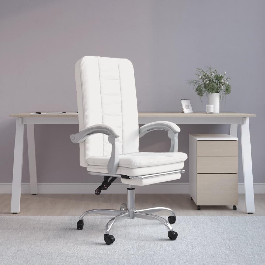 Krzesło biurowe z funkcją leżenia, białe, ze sztucznej skóry, ergonomiczne krzesło biurowe, krzesło gamingowe, nadaje się do sypialni, biura, pokoju zabaw.