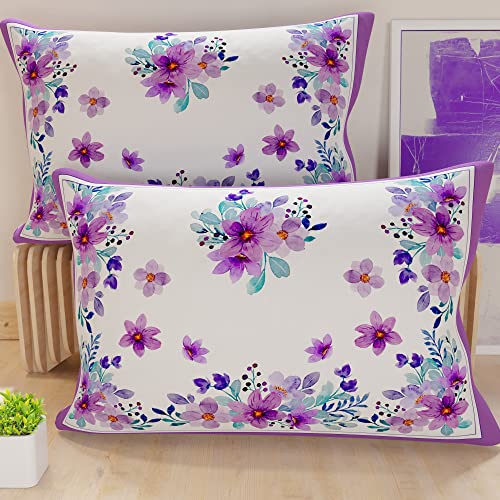PETTI Artigiani Italiani - Coppia di Federe Cuscino 50x30 cm in Microfibra, Cuscini Arredo Camera da Letto, Divano, Salotto, Set 2 Fodere Copricuscino, Federa Floreale Viola, 100% Made in Italy