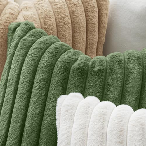 Image of MIULEE Faux Fur Decorative Throw Pillow Covers 18x18 Set of 2 Moss Green | Modern Spring Home Decor Soft Plush Couch Pillows Cozy Fluffy Cushion Covers for Sofa Bed Living Room