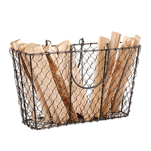 Durable Black Mesh Firewood Kindling Log Basket Cradle Rack - W37.5cm