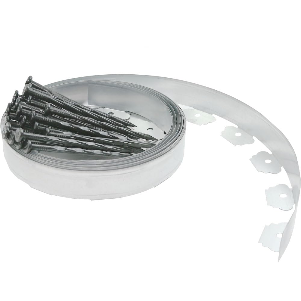 Ram Bordure de pelouse en métal galvanisé 10 m avec piquets