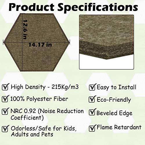 Zhermao 6 Pack Acoustic Panels Sound Proof Padding,14 X 13 X 0.4 Inches Sound Dampening Panels Bevled Edge Sound Panels, Used In Wall Decoration And Acoustic Treatment（Hexagon) (Brown) #TOP7