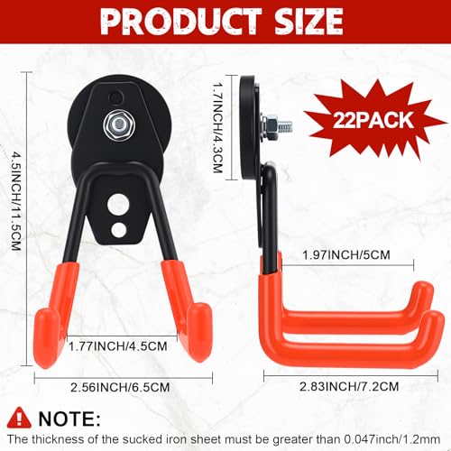 Image of Landhoow 22 Pcs Large Magnetic Hooks Heavy Duty Garage Magnet Hooks Strong Storage Utility Magnetic Hangers with Anti Slip Rubber Coating for Indoor and Outdoor Hanging (Orange)