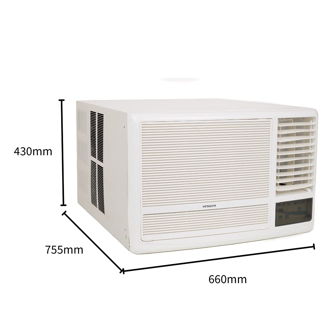 Hitachi Window AC dimensions: 430mm height, 660mm width, 755mm depth
