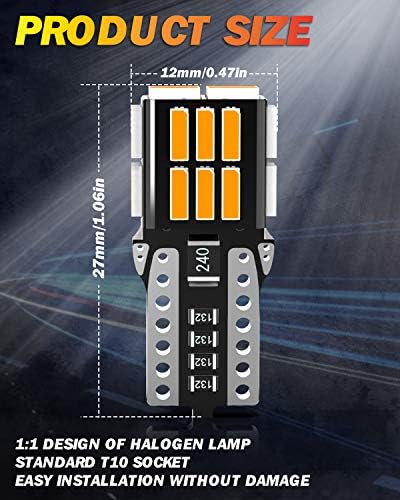 W5W T10 501 LED Bulb, OUSHI Canbus Error Free 194 168 2825 12V Extremely Bright 3000K Amber Yellow Replacement For Car Interior Side Dome Number Plate Parking Reserve Light(Pack of 10)