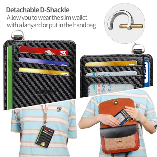 Image of Slim Minimalist Front Pocket Wallet, RFID Blocking Credit Card Holder Wallet with Detachable D-Shackle for Men Women