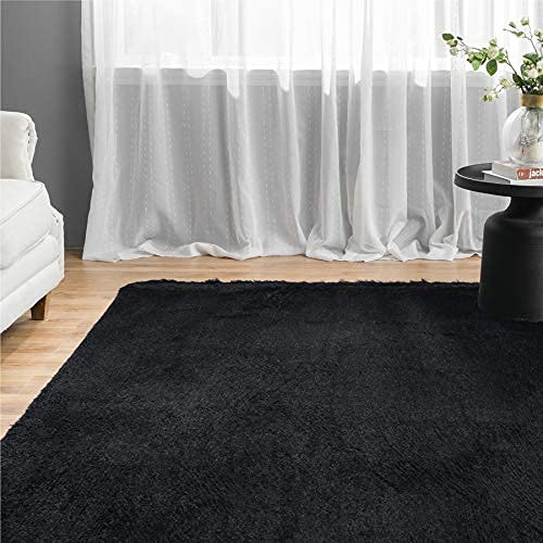 Buy Bedsure Fluffy Area Rug for Living Room, 4 x 5.3 Feet, Black Non