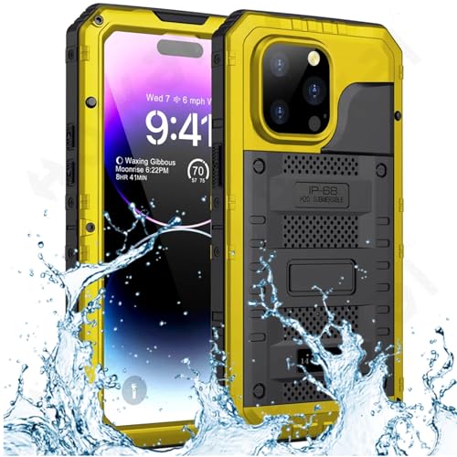 Coque en métal iPhone 15 Pro Max étanche IP68 aluminium jaune 360