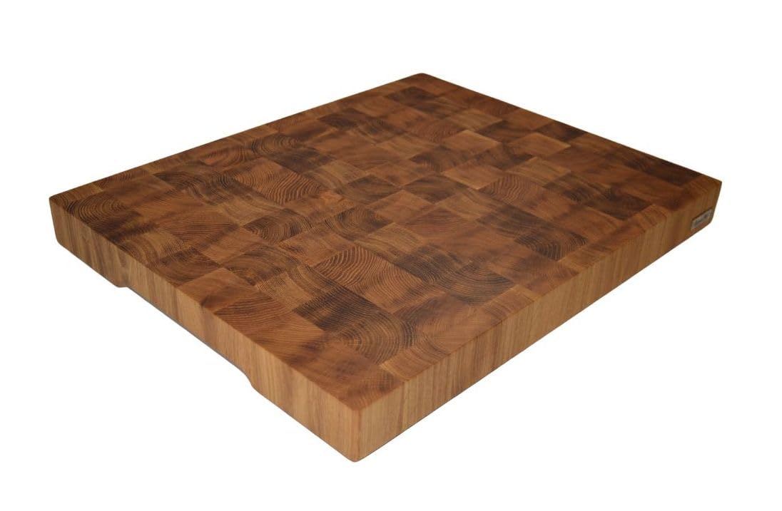 XXL Stirnholz Hackblock Premium Eiche 50x40x4,5 cm – Schneidebrett mit Griffmulden, Rutschfeste Füße, Langlebig, Messerschonend – Hochwertiges Küchenbrett aus Eichenholz