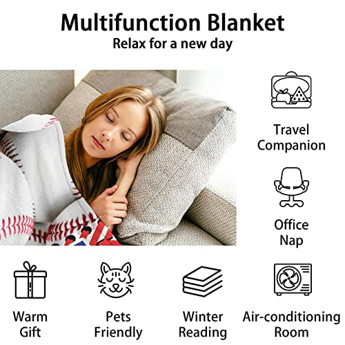 Custom Baseball Throw Blanket for Teen - 50x60 Inches Throw Size - Soft Fluffy Cozy Blankets Gift - White Sports Blanket Throws for Living Room Decorative