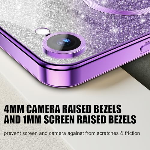Image of Misscase for iPhone 17e & iPhone 16e Magnetic Glitter Case Compatible with MagSafe,Camera Lens Protector Full Protection Elegant Anti-Scratch Dust-Proof Net Cover for iPhone 17e & iPhone 16e Purple