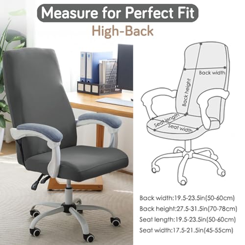 Image of HOKIPO Office Chair Cover for Executive Chair (High-Back) - 140 GSM Stretchable Fabric - Anti-Slip & Washable - Fits Tall & Big Office Chairs, Ash Grey (AR-6204-LGRY)