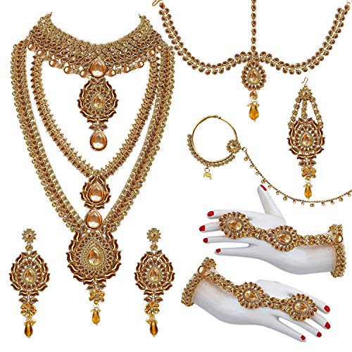 Image of Lucky Jewellery Designer Gold Plated Dulhan Bridal Jewelry Set 8 Pcs. for Girls & Women (3600-WZK-PARENT)