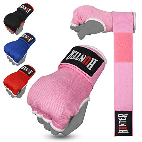 HUNTER Gel Padded Inner Gloves with Hand Wraps for Boxing (Set of 2 Gloves) (Pink, S/M)…