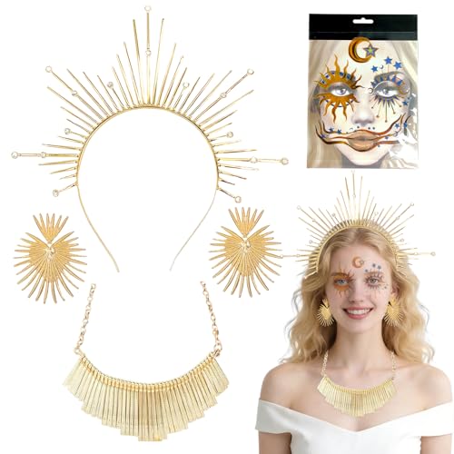 4 diademas de halo para mujer, disfraz de sol, pendientes,