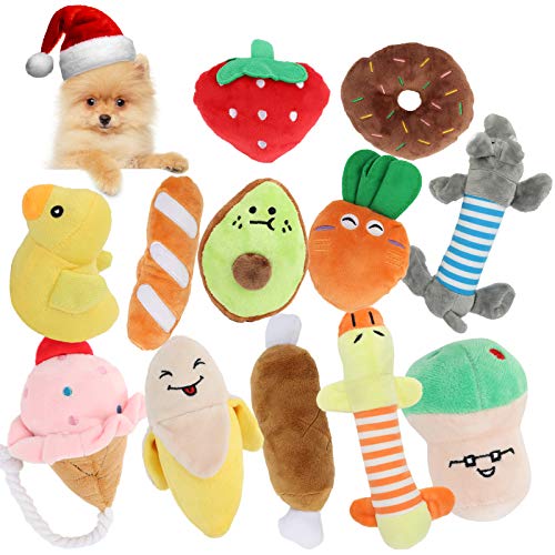Squeaky Dog Toys, ENIBON Cute Stuffed Plush Pet Chew Toys, Durable Interactive Teething Toys for Puppy Small Medium Dogs (12 Packs)