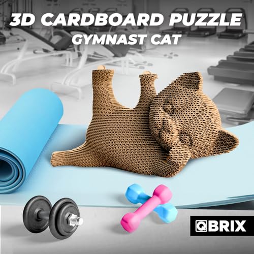 Image of QBRIX Gymnast Cat 3D Puzzles for Adults, 3D Puzzles for Adults, 3D Model Kit for Teens, DIY Crafts for Home Decor, Original Gift for Boys&Girls 14+, Cardboard Model Building Kit