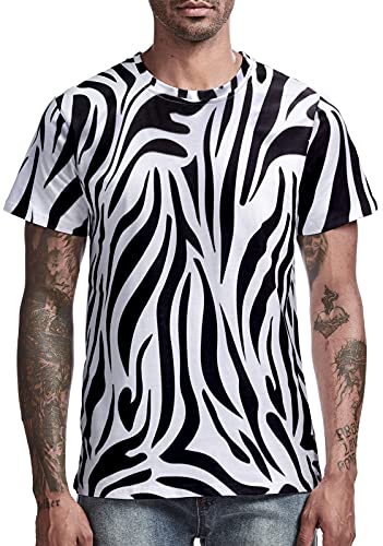 COSAVOROCK T-Shirts Imprimé Zèbre à Manches Courtes Casual Tee Shirt pour Homme Noir XL
