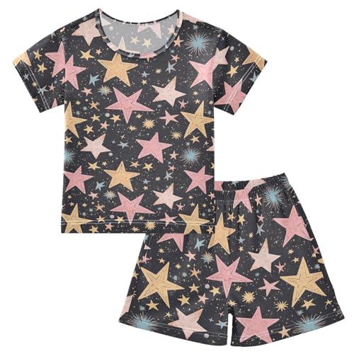 Vdsrup Stars Summer Pajamas Set Short Cotton Sleepwear 2 Piece Unisex 5Y