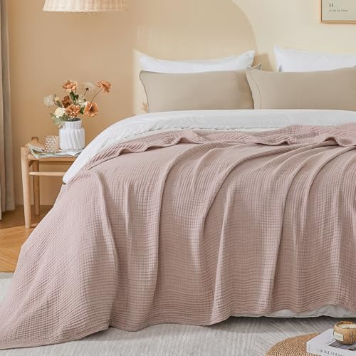 EMME Cotton Muslin Twin XL Blanket Breathable Gauze Soft Lightweight Blankets Adults Gifts for Women (Heather Dusty Pink, 66"x90")