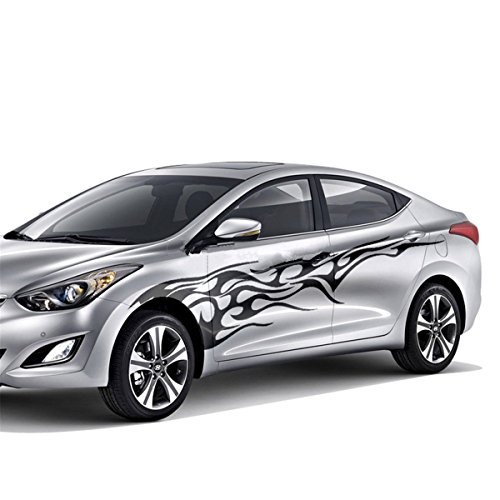 BININBOX 1 Set Car Body Side Truck Decal Vinyl Flame Graphics Racing Stripes Sticker Universal (Black)