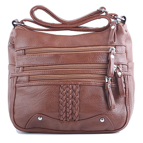 Image of ELDA 10 Pockets Crossbody Purse for Women Medium Pocketbooks Ladies Soft PU Leather Shoulder Bag Ladies Top Handle Satchel