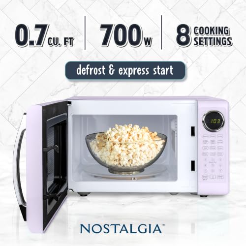 Image of Nostalgia Modern Retro Compact Countertop Microwave Oven - 0.7 Cu. Ft. - 700-Watts with LED Digital Display - Child Lock - Easy Clean Interior - Lavender