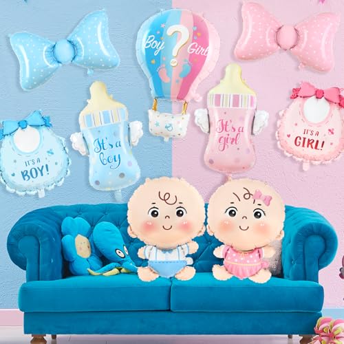 Image of Gender Reveal Decoration Set - Includes Boy or Girl Baby Shower Foil Balloon for Boy or Girl Baby Shower Party Decoration 9 Pcs