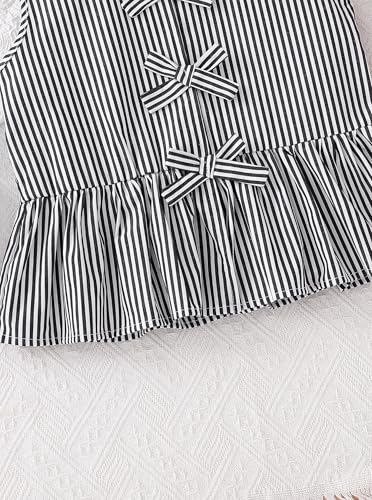 Image of Girls Bowknot Tank Tops Sleeveless Striped Shirts Cotton Peplum Babydoll Top