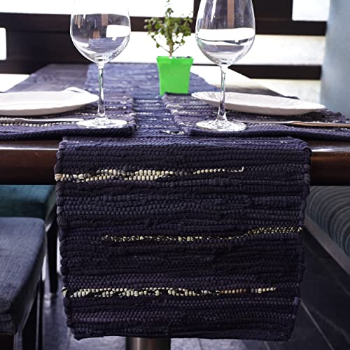 HOMEMONDE-Chindi-Table-Runner-14-x-72-Inches-Recycled-Cotton-Reversible-Rustic-Vintage-Style-Tabletop-for-Parties-Dining-Table-Wedding-Navy-Blue HOMEMONDE Chindi Table Runner 14 x 72 Inches Recycled Cotton Reversible Rustic Vintage Style Tabletop for Parties Dining Table Wedding Navy Blue