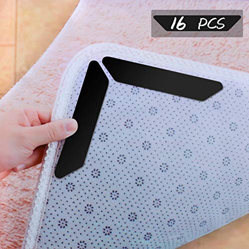 POAO Lot de 16 Tapis antidérapants pour Tapis de Sol réutilisables Lavable pour Bureau Chambre à Coucher Cuisine Salle de Bain Protection idéale antidérapante pour Tapis Blanc Noir