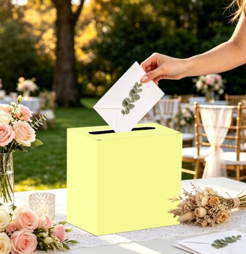 Image of SietDESEO Yellow Card Box for Graduation Large Cardboard Gift Card Box Holder for Wedding Reception Birthday Graduation Baby Shower Raffle Ticket Box with Slot