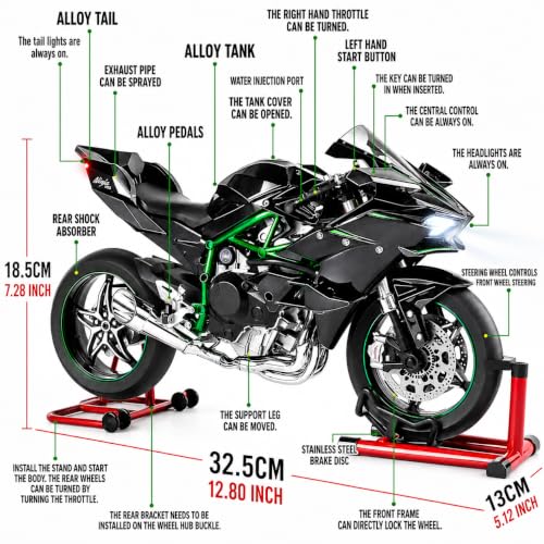 Image of Magicwand 1:6 Scale Die-Cast【X-X-Large】 K.a.w.a.s.a.k.i N.i.n.j.a Metal Motorcycle with Music,Lights Smoke, Accelerator for Collector's & Kids