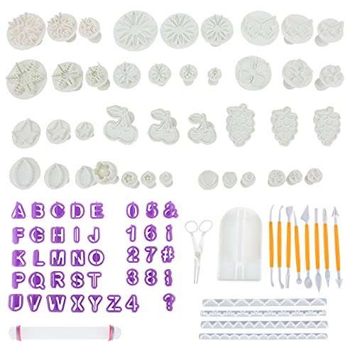 HOMOKUS [109 PCS] Fondant Cutter Cake Decorating Kit Fondant Cake Baking Tools Sugarcraft Icing Decorating Flower Modelling Fondant Tools