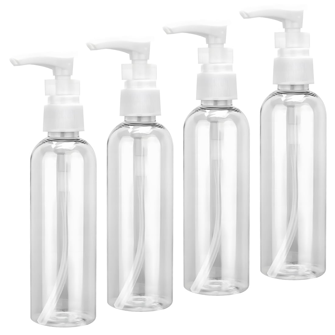 4 Pezzi Flaconi da Viaggio, 100 ml Bottiglie da Viaggio Trasparenti, Pompa da Viaggio in Plastica Dispenser, Boccette Contenitori Ricaricabile, per Cosmetici, Lozione, Bagno, Shampoo Liquidi